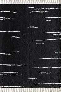 Rugs America Bennett Bt40a Abstarct Shag Black Area Rug - Picture 1 of 7