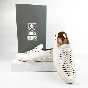 Stacy Adams Ibiza White Slip On Sandals Men's 10.5 Casual Woven - Picture 1 of 9