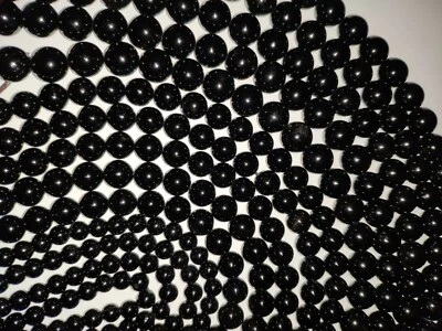 STONEUNIVERSE ~ AAA schwarzer Turmalin / Schörl Edelstein Perlen Strang 6 8 10mm - Bild 1 von 3