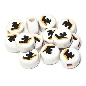 Ceramic Disc Round Witch on Broom Beads 21mm Halloween 20 Large Beads - Picture 1 of 1