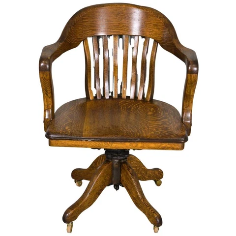 Antique Oak Lawyers Bankers Swivel Tilt Office Chair #21620 Cover