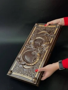 Wooden Backgammon Set Stylized Dragon Pic New Year Symbol Backgammon Board - Picture 1 of 5