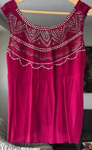 Plenty by Tracy Reese Sz M Embellished Scoop-neck Sheer Tank Burgundy "studs" - Picture 1 of 2