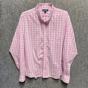 Lands’ End Traditional Fit Mens L 16-16.5 Plaid Button Down Dress Shirt Pink - Picture 1 of 12
