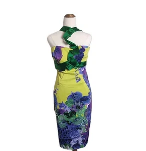 karen millen womens dress size us 10 yellow green blue and purple floral wedding - Picture 1 of 6