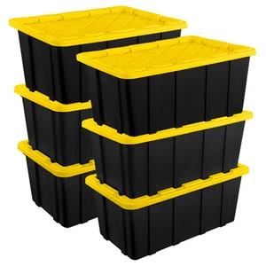 Sterilite 27 Gallon Industrial Stackable Storage Tote Lidded Containers, 6 Pack - Picture 1 of 12