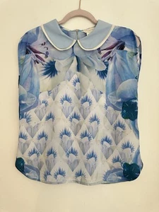 Ted Baker Blue Floral Damya Top Size 2 Uk 10 - Picture 1 of 8