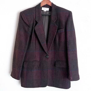 Vintage Christian Dior Damen Wolle Karo Blazer Größe 8 Dunkelrot - Bild 1 von 8