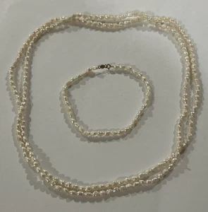 Vintage Rice Pearl Necklace 36” & Bracelet 14k Gold Clasp 7” - Picture 1 of 2
