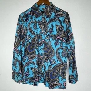 Camicia Talbots donna 1X blu paisley bottoni manica lunga cotone elasticizzato top - Foto 1 di 7