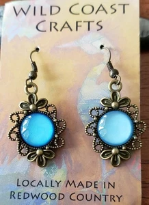 Bronze Blue Glass Pendant Earrings - Picture 1 of 1