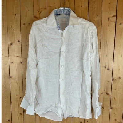 Bertigo Men's Long Sleeve Button-Up Linen Dress Shirt, Eggshell - Size S - Image 1 of 4