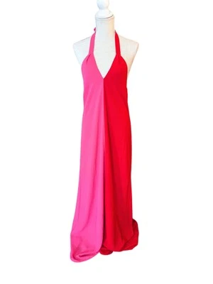 SUGARLIPS Red and Magenta Pink Colorblock Maxi Slip Dress size XS Halter - Image 1 of 4