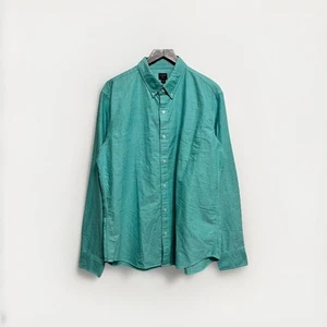 J. nuova con etichetta Camicia girocollo XL 17 - 17,5 blu teal flessibile con bottoni manica lunga cotone - Foto 1 di 5