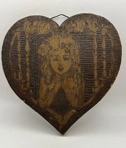 Pyrography Young Girl Hands Folded Heart Plaque Flemish Art Co Florence Smith - Picture 1 of 10
