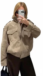 Womens Brown Taupe Suede Leather Jacket | Genuine Suede Biker Coat |Zip Up S-3XL - Picture 1 of 4