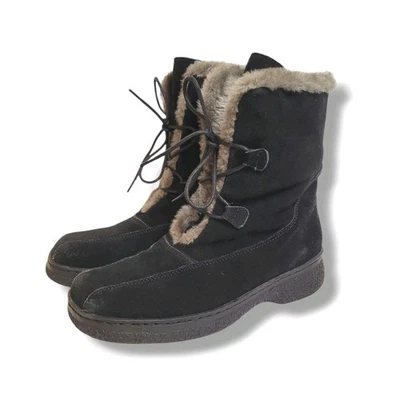 Botas Bass Edson Negras Gamuza Imitación Piel Forradas Talla 8 Con Cordones Invierno Cálidas Puntera Cuadrada Foto 1 de 4