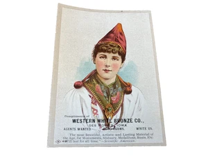 1880er VICTORIAN TRADE CARD WESTERN WHITE BRONZE CO DES MOINES IOWA GIRL - Bild 1 von 3