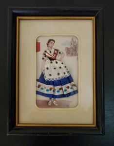 1970 España Enmarcado Español Mujeres Usando Tela Real Vestido Decoración de Pared - Imagen 1 de 9