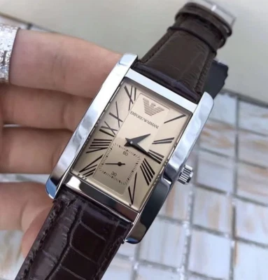 EMPORIO ARMANI AR0155 WOMENS WATCH CLASSIC LEATHER BROWN STRAP & BEIGE DIAL - Image 1 of 4