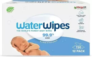 WaterWipes Original Plastic Free Baby Wipes, 720 Count (12 packs), 99.9% Water B - Picture 1 of 6