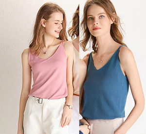Womens Cashmere/Cotton Knitted Camisole Plain Sexy V-Vest Top Blouse Tank Shirt - Picture 1 of 10