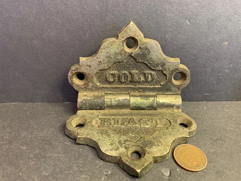 Vintage COLD BLAST Icebox Hinge, Refrigerator, Nickel-Plated Brass Cover