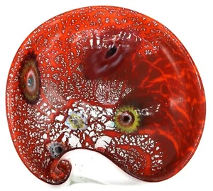 Cuenco de vidrio arte italiano manchas rojas plateadas estilo Murano Barbini Mid-Century de colección - Imagen 1 de 21