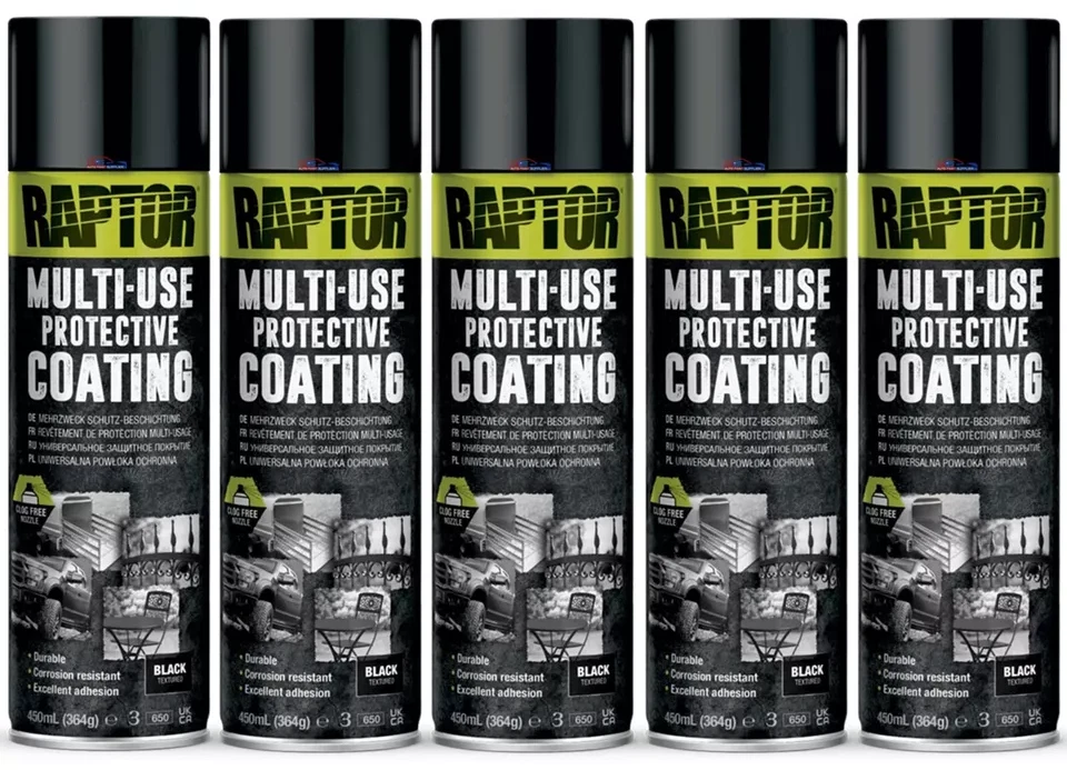 U-POL 5 x UPOL RAPTOR 1K MULTIUSO RMUB/AL REVESTIMIENTO PROTECTOR AEROSOL 450 ML - NEGRO