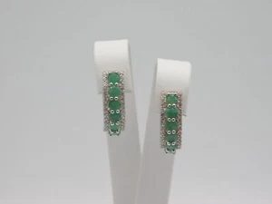 JTV DESIGNER RHODIUM OVER STERLING SILVER SAKOTA EMERALD ZIRCON STONE EARRINGS - Picture 1 of 12