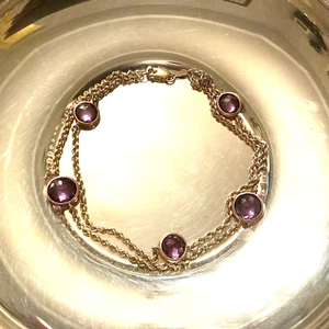 Brazalete Vintage Oro Amarillo 10K Bisel Amatista Estación Doble Cuerda - Imagen 1 de 3