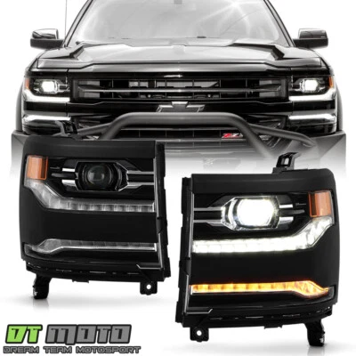 Juego de faros proyectores Full LED 2016-18 Chevy Silverado 1500 tipo DRL (imprimado) Foto 1 de 4