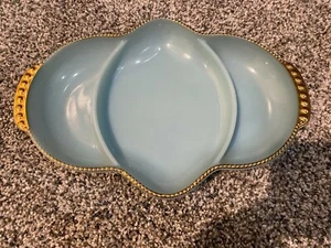 Fire King Blue Gold Divided relish tray Vintage Glass Delphite Anchor Hocking - Picture 1 of 5