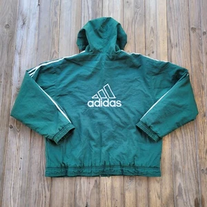 Vintage Adidas Men's Jacket Solid Green White Stripes Logo Full Zip Size Large - Picture 1 of 7