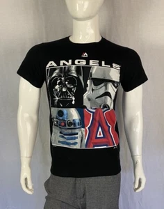 Angels MLB Baseball and Star Wars Black Front Graphic Majestic T Shirt, Size Sm. - Picture 1 of 5