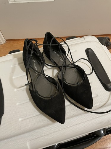 Piatti balletto in velluto nero con lacci Stuart Weitzman us 6 5