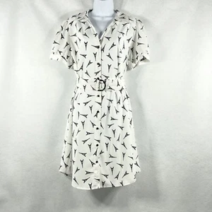 Karl Lagerfeld Shirt Dress Women’s 14 White Paris Logo Button Up Tie Front New - Picture 1 of 13