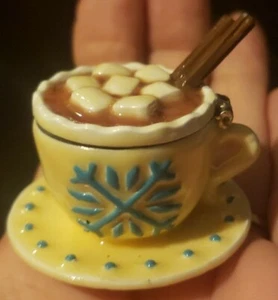 Monet 2010 HOT CHOCOLATE W/MARSHMALLOWS MUG Enameled Hinged Trinket Box - Picture 1 of 6