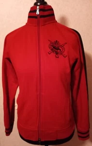 RALPH LAUREN SPORT Womens M Triple Pony Red Fleece Track Jacket Active 2 Stripes - Picture 1 of 9