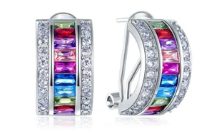 Pendientes plata de 1ª ley adornados con piedras zirconia multicolor - Imagen 1 de 6