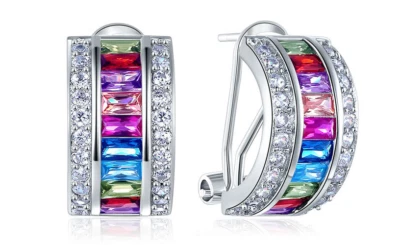 Orecchini in argento 1a legge decorati con pietre di zirconio multicolore - Immagine 1 di 4