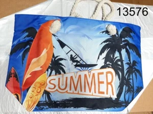 new XL 20X13 in Canvas Tote Bag-Beach Bag-Travel Picnic Gym Stripes zipper - Picture 1 of 28