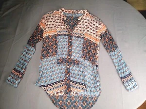 Free People Women XS/TP Patterned Button Up Long Sleeve Collared Shirt Casual - Picture 1 of 18