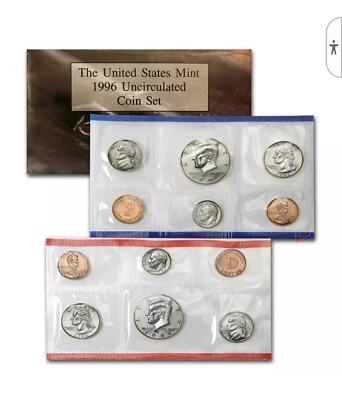 1996 US Mint Set 11 Coin P&D Uncirculated with ** 1996 W West Point Dime ** - Image 1 of 4