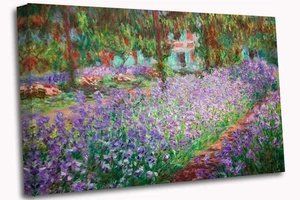Monet Irises In The Garden Canvas Print Wall Art Picture - Picture 1 of 8