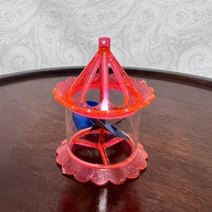 Vtg Pink Glitter Birdcage Spinner Pinwheel Twinkler Xmas Tree Ornament GLOWS - Picture 1 of 6