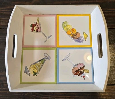 Simply Summer Ceramic Wood Serving Tray- Ice Cream Design - Image 1 of 4