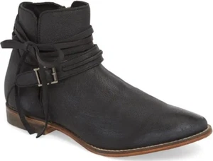 Free People Studio City Wraparound Leather Bootie Distressed Black Boots Size 40 - Picture 1 of 12