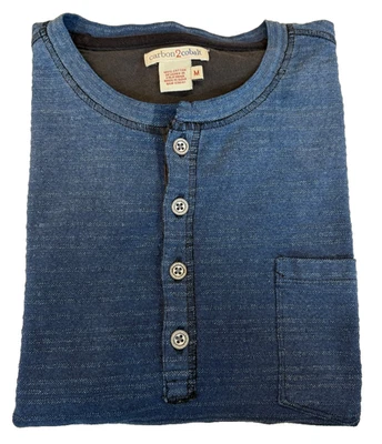 Camisa Henley Carbon 2 Cobalto Para Hombre Azul Mediano 100% Algodón Texturizado Foto 1 de 4