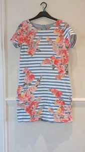 Joules Ottie blue striped floral cotton / linen short sleeve dress, size 14 😍 - Picture 1 of 10